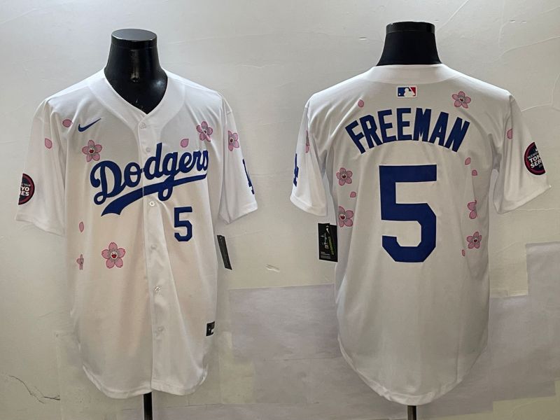 Men Los Angeles Dodgers #5 Freeman White Sakura Edition 2025 Nike MLB Jersey style 7->los angeles dodgers->MLB Jersey